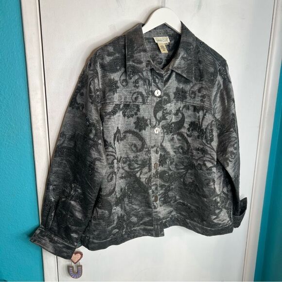 Coldwater creek textured button down jacket beaded - Picture 1 of 8